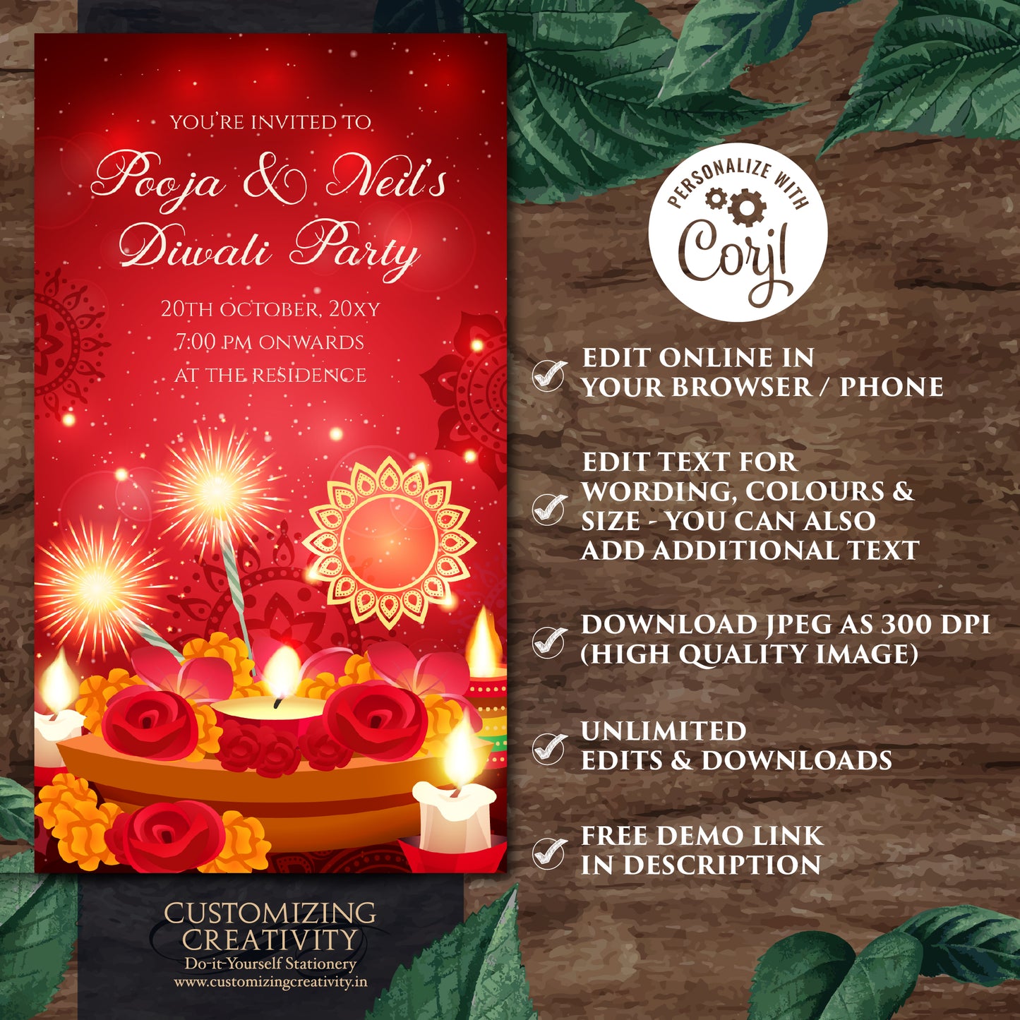 Digital Diwali Party invite Diwali invitations & Happy Diwali invite, Diwali invite as Diwali Dinner invites as Happy Diwali greeting invite