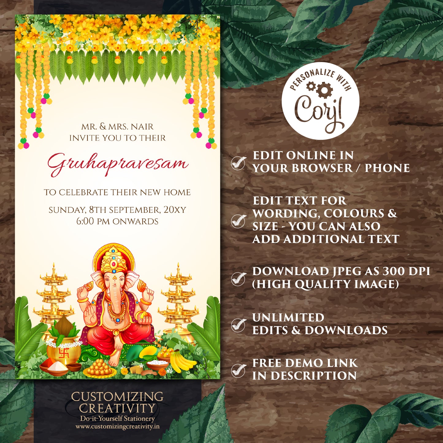 Tamil Gruhapravesham invitation Telugu Housewarming invite, Indian Housewarming invite Digital Gruhapravesam invite & Grihapravesh invite