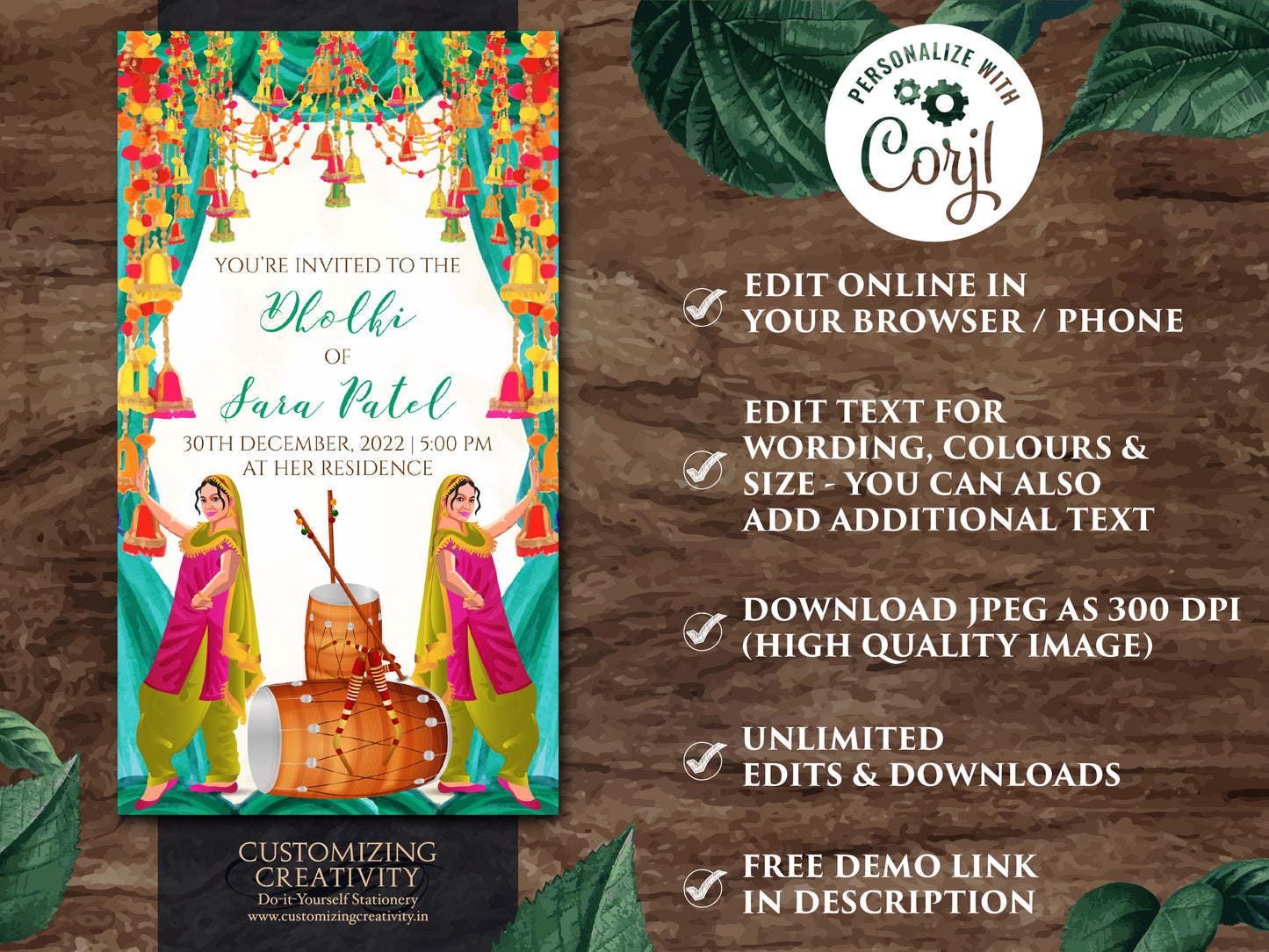 Dholak invitation & Pakistani Dholak Invite Digital, Muslim Dholak night invites, Punjabi Dholki invites digital as Muslim Dholki invitation