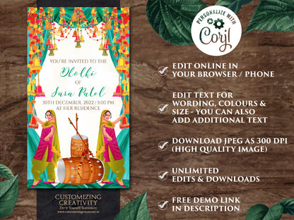 Dholak invitation & Pakistani Dholak Invite Digital, Muslim Dholak night invites, Punjabi Dholki invites digital as Muslim Dholki invitation