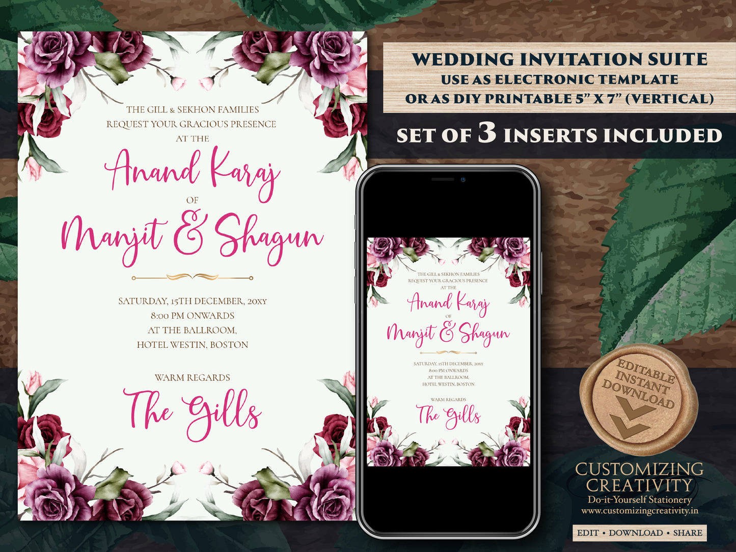 Punjabi wedding card Sikh wedding invitation, Punjabi Wedding invitation & Sikh Wedding card, Indian wedding cards as Anand Karaj invitation