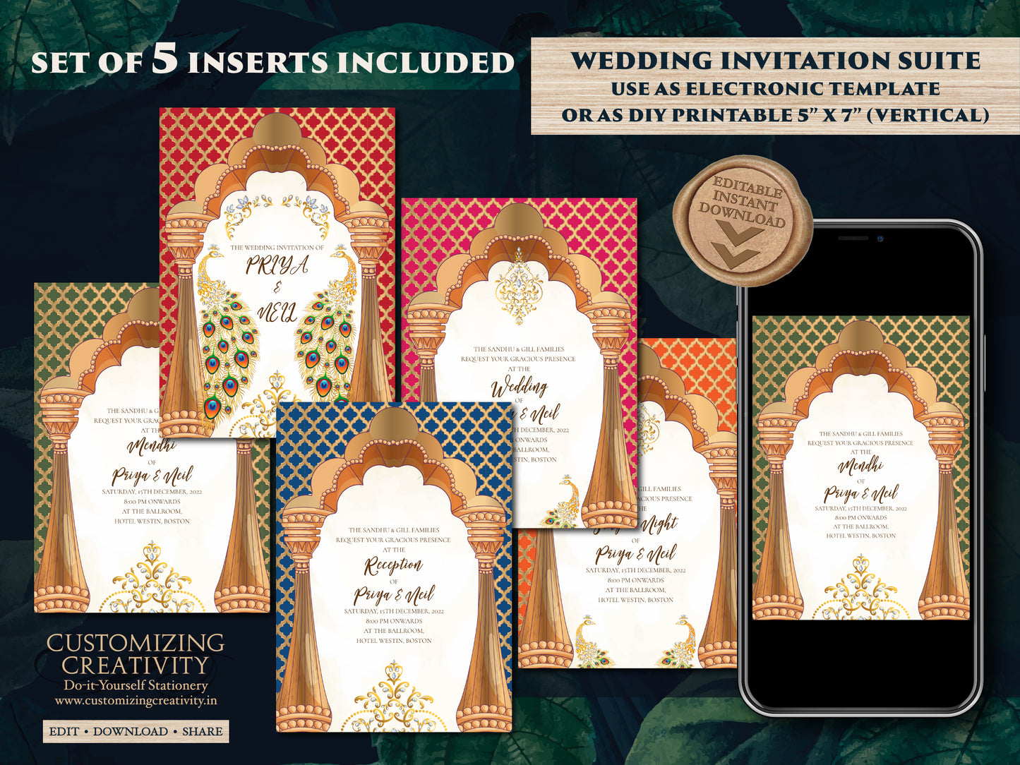 Peacock Invitations as Wedding cards Indian, Hindu Wedding invites Peacock & Hindu invitation electronic Indian digital wedding card Peacock