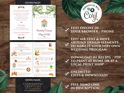 Hindu Wedding Program printable as Indian Wedding Ceremony program template, Hindu Ceremony program as Indian Wedding infographics Guide