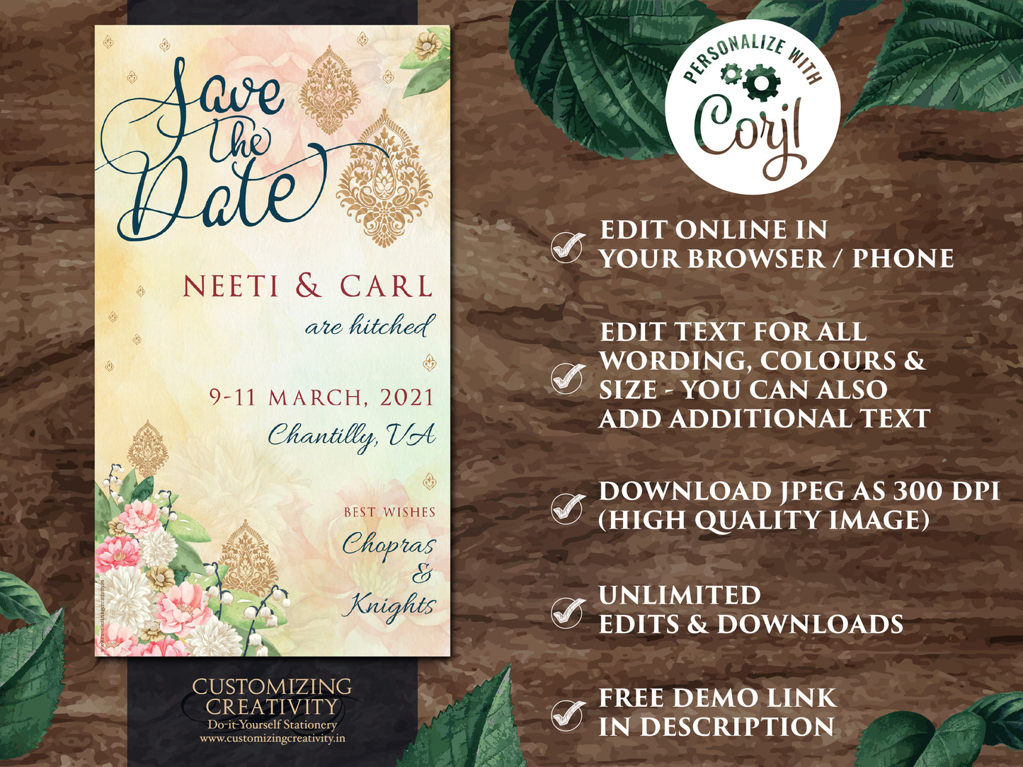 Indian Save the date Electronic as Hindu Save the Date Digital, Wedding Save the Date Floral & Desi Wedding Save the Date Whats App invite