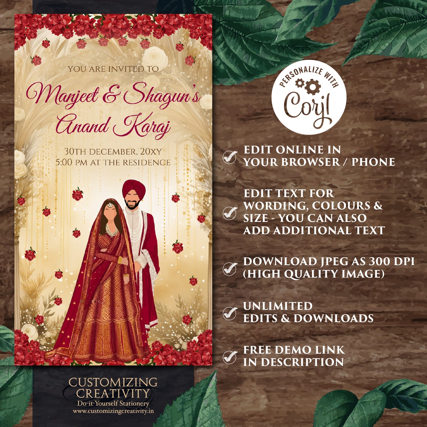Sikh wedding invites Punjabi Wedding cards, Anand Karaj invitations & Digital Sikh invitations, Punjabi invitations as Anand Karaj invites