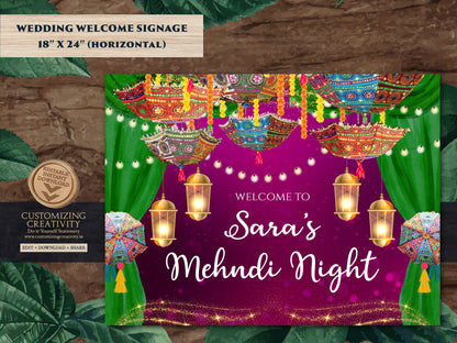 Indian Wedding Decor & Mehendi Welcome Signs, Mehndi Welcome Signs as Umbrella Mehndi Signs, Mehndi decor as Mendhi Signs, Mehndi Signboards