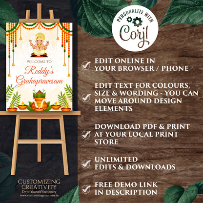 Gruhapravesham Welcome sign Indian Housewarming welcome, Grihapravesh Welcome sign & Gruhapravesam signs, Indian Housewarming welcome boards