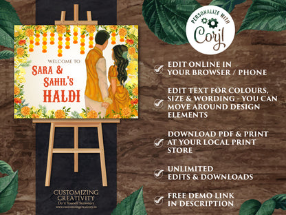 Haldi decoration as Haldi decor, Couple Haldi signages & Pithi signages, Holud signages Welcome to Haldi ceremony Sign as Haldi Welcome Sign