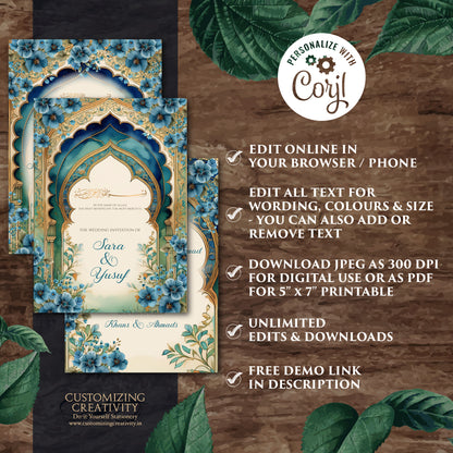 Muslim wedding Invitation Digital Nikkah invites, Digital Islamic Wedding Invitations & Muslim wedding cards as Digital Nikkah invitations
