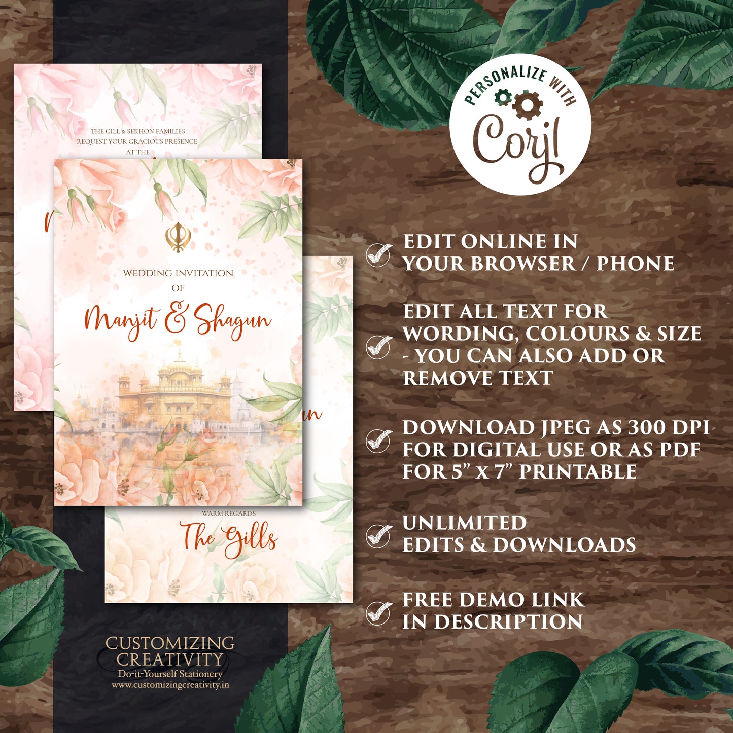 Punjabi Shaadi card Sikh Wedding invitation, Sikh wedding card & Punjabi Wedding invitation, Indian wedding invitation Sikh wedding invite