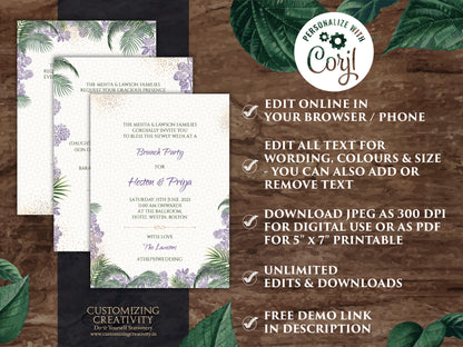Indian Invites Tropical Wedding as Beach Wedding invitations, Spring Wedding cards, Summer Wedding Invite & Indian Wedding invitations Hindu