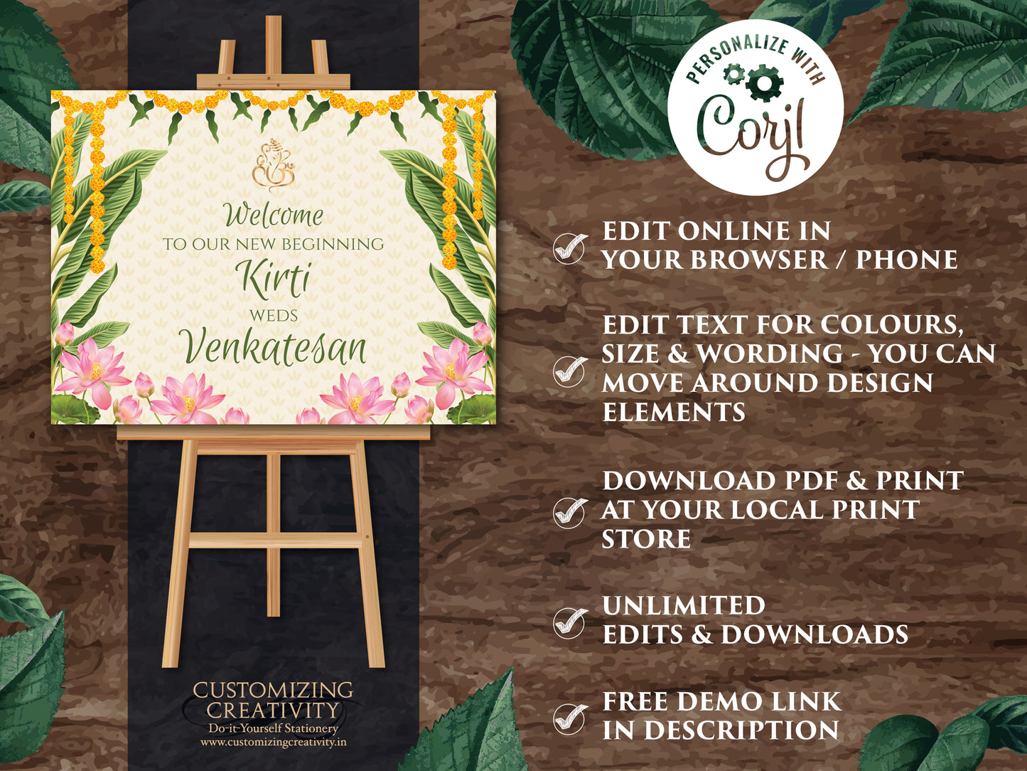 South Indian Wedding Signs, Tamil Welcome signs, Indian Welcome Tamil sign & Welcome South Indian sign as Welcome Telugu Wedding sign Indian