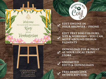 South Indian Wedding Signs, Tamil Welcome signs, Indian Welcome Tamil sign & Welcome South Indian sign as Welcome Telugu Wedding sign Indian