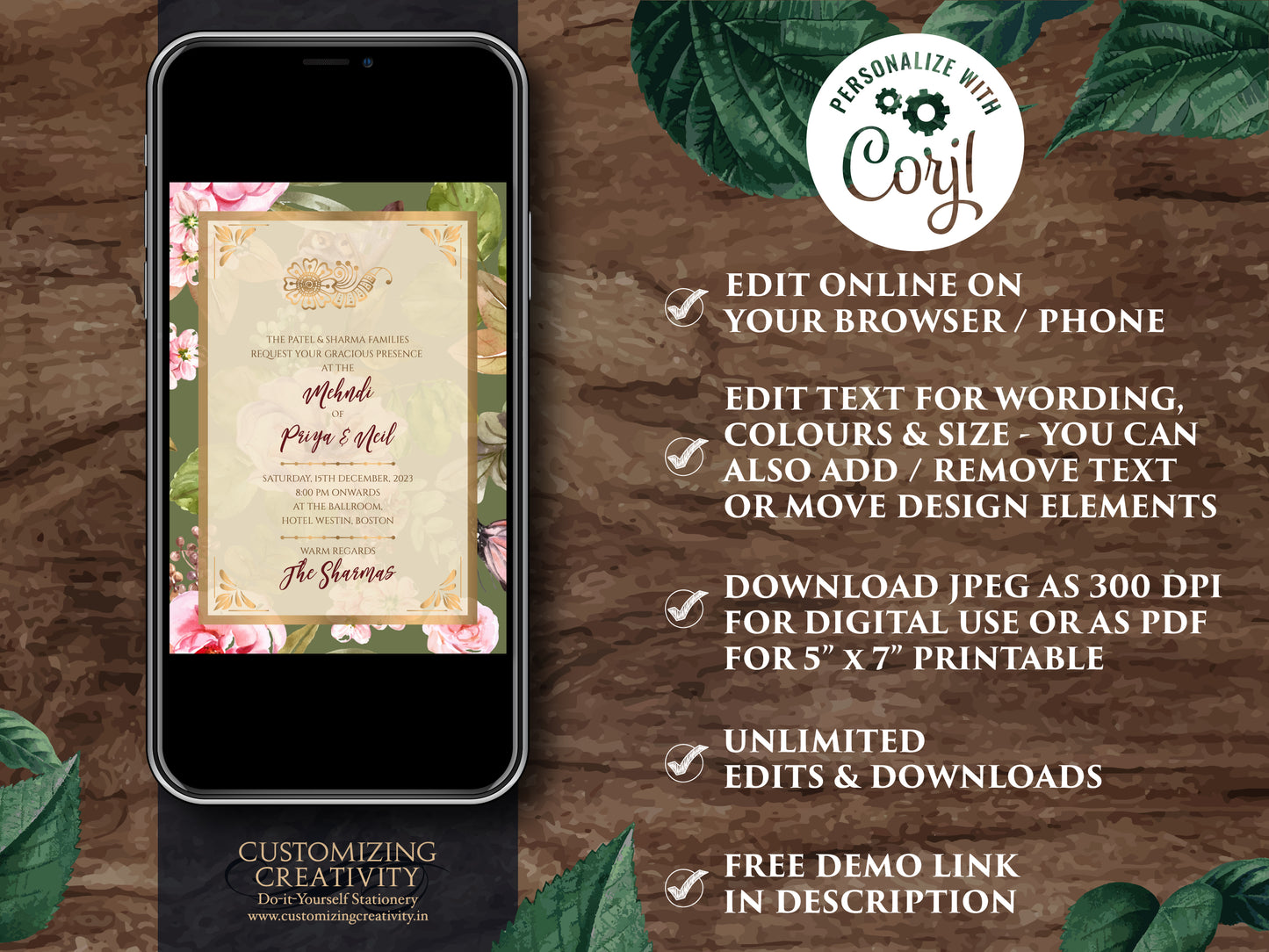 Indian invites Desi & Indian Invitations Digital, Floral Hindu Wedding invitations as Indian Wedding card Hindu, Electronic Hindu invitation