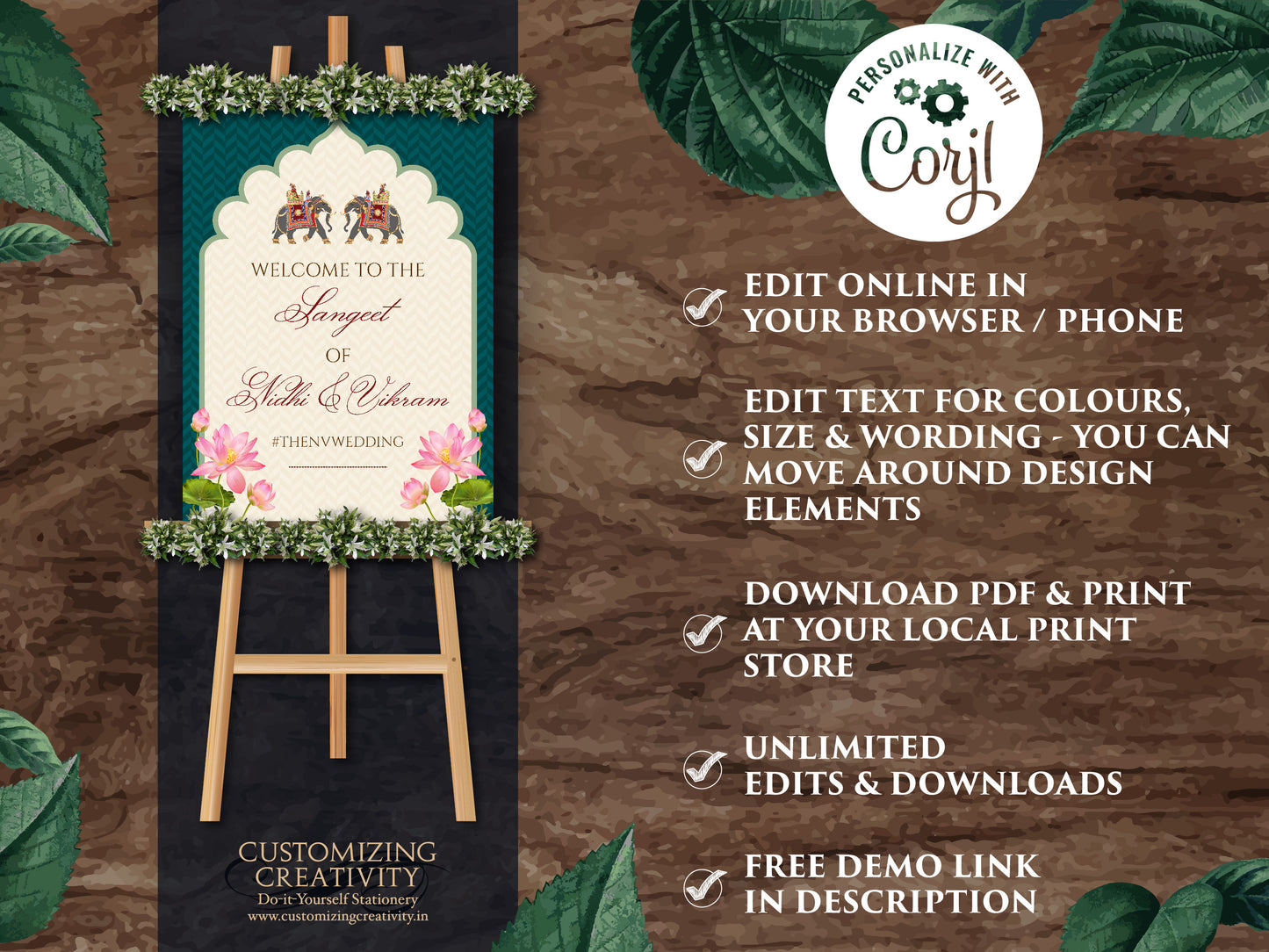Sangeet Welcome signs as Royal Wedding signs, Indian Wedding sign Sangeet as Elephant decor Sign, Sangeet Decor Sign Emerald & Hindu Welcome