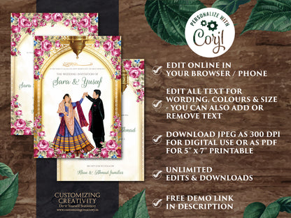 Shaadi Invitations Digital Muslim wedding invite, Islamic wedding Invitation & Nikkah invitation, Muslim Shadi card as digital Nikkah invite