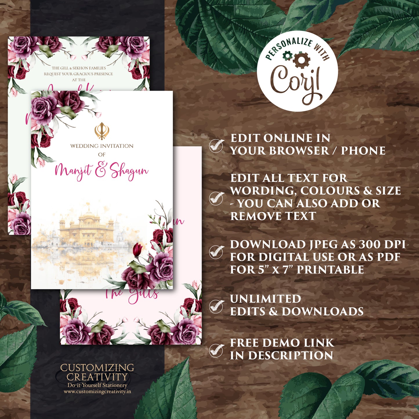 Sikh Shaadi card Punjabi Wedding invitation, Sikh wedding card & Punjabi Wedding invitation, Indian wedding invitation Sikh wedding invite