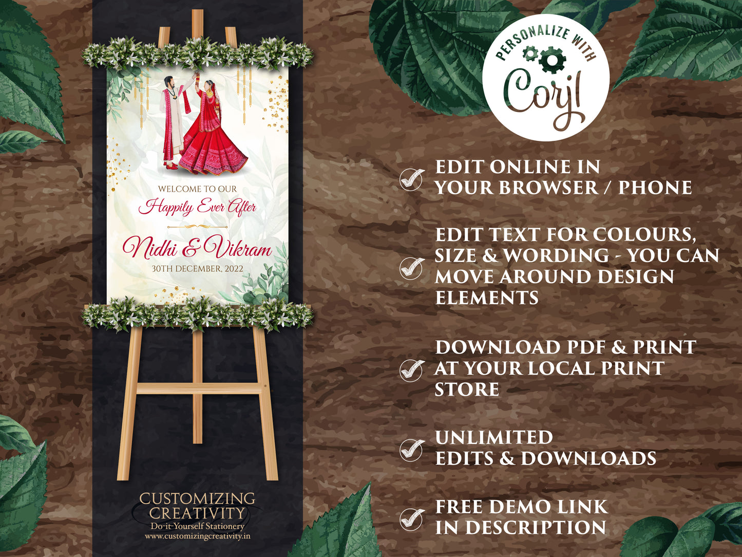 Indian Wedding Welcome Board as Hindu Welcome Signage, Hindu Wedding Ceremony sign Bridal & Phera Sign Welcome Punjabi, Desi Wedding decor