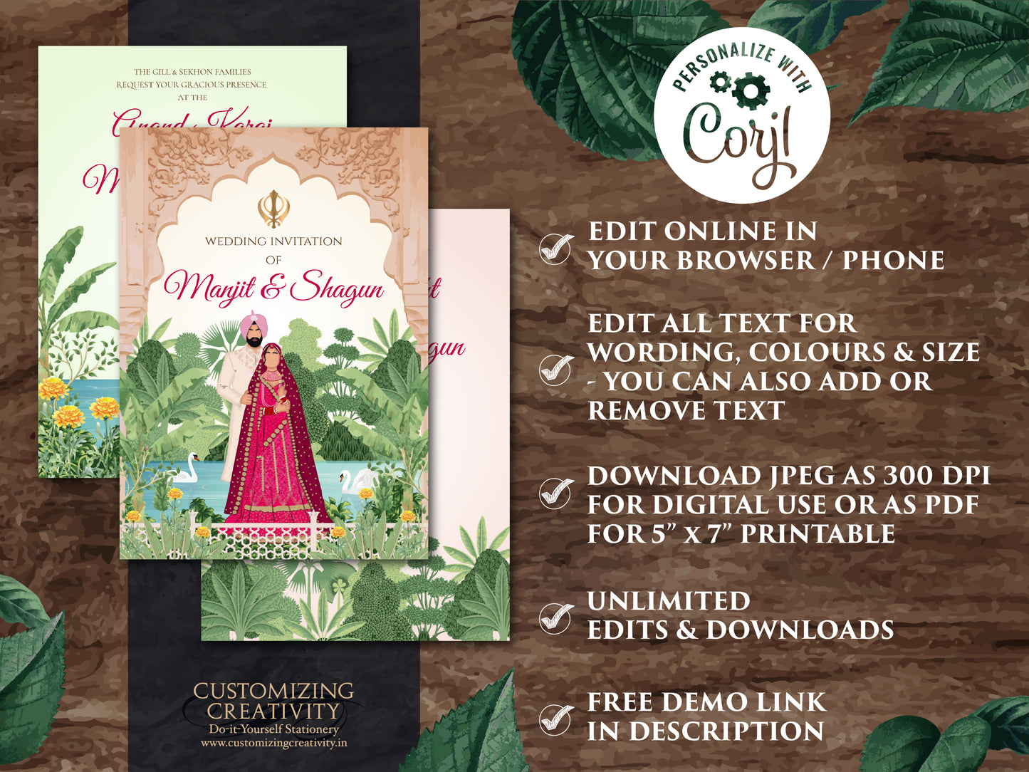 Punjabi wedding invitation Sikh wedding card, Punjabi Wedding card & Sikh Wedding invitation, Indian wedding cards as Anand Karaj invitation