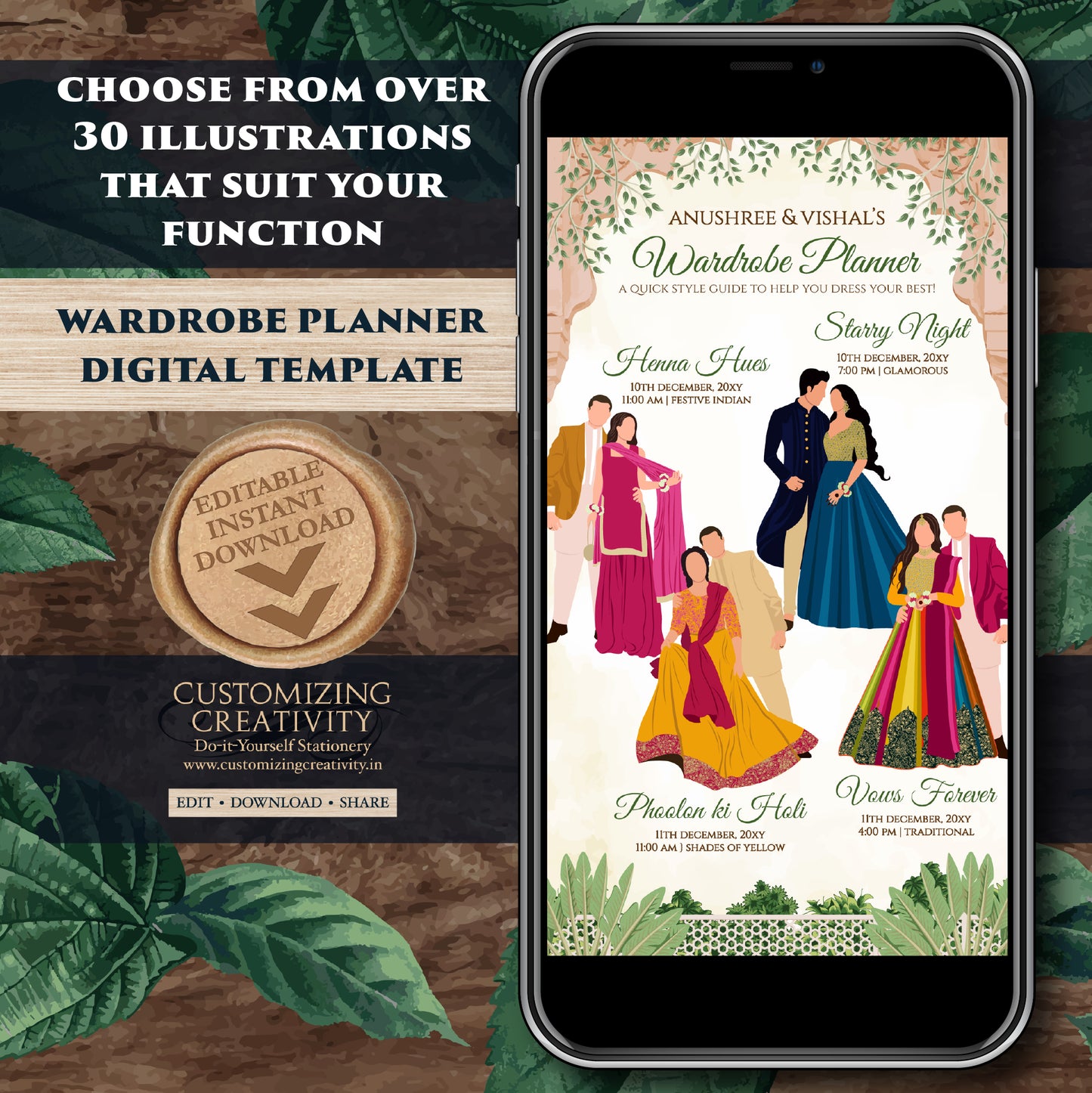 Digital Indian Wedding Wardrobe Planner Hindu Program, Indian Wedding Program & Indian wedding itinerary as Digital Indian wedding Timeline