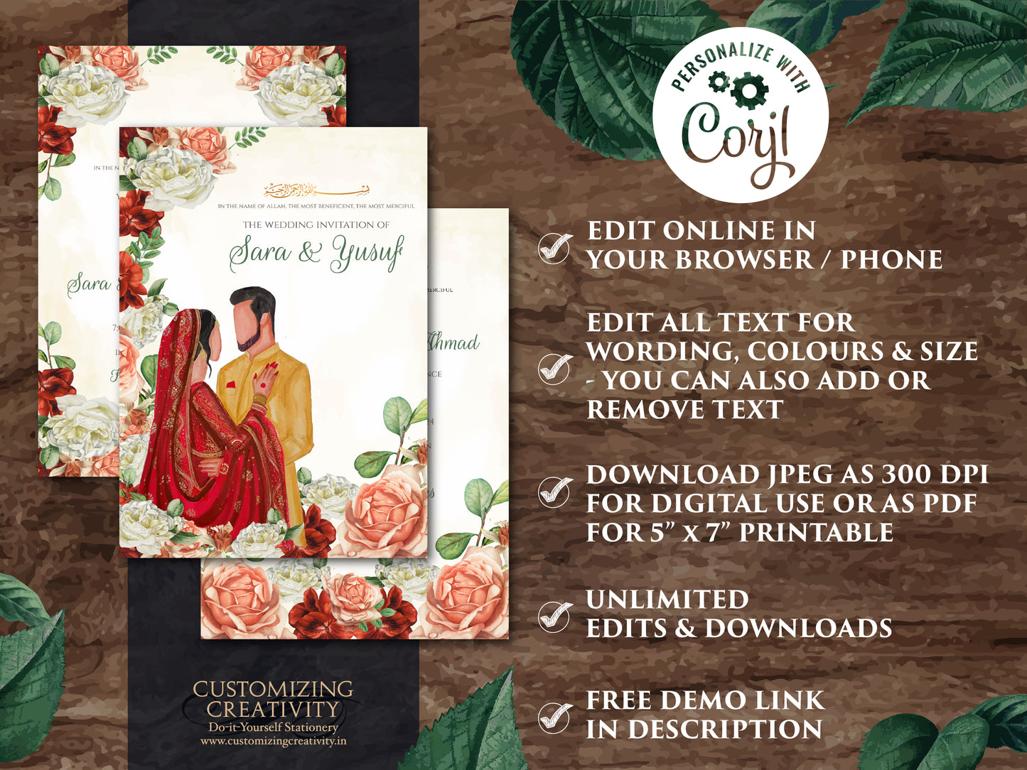 Muslim wedding cards Nikkah invitation Pakistani & Digital Islamic wedding card as Nikkah invite, Shaadi invitation Digital Nikah invitation