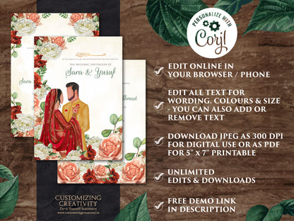Muslim wedding cards Nikkah invitation Pakistani & Digital Islamic wedding card as Nikkah invite, Shaadi invitation Digital Nikah invitation