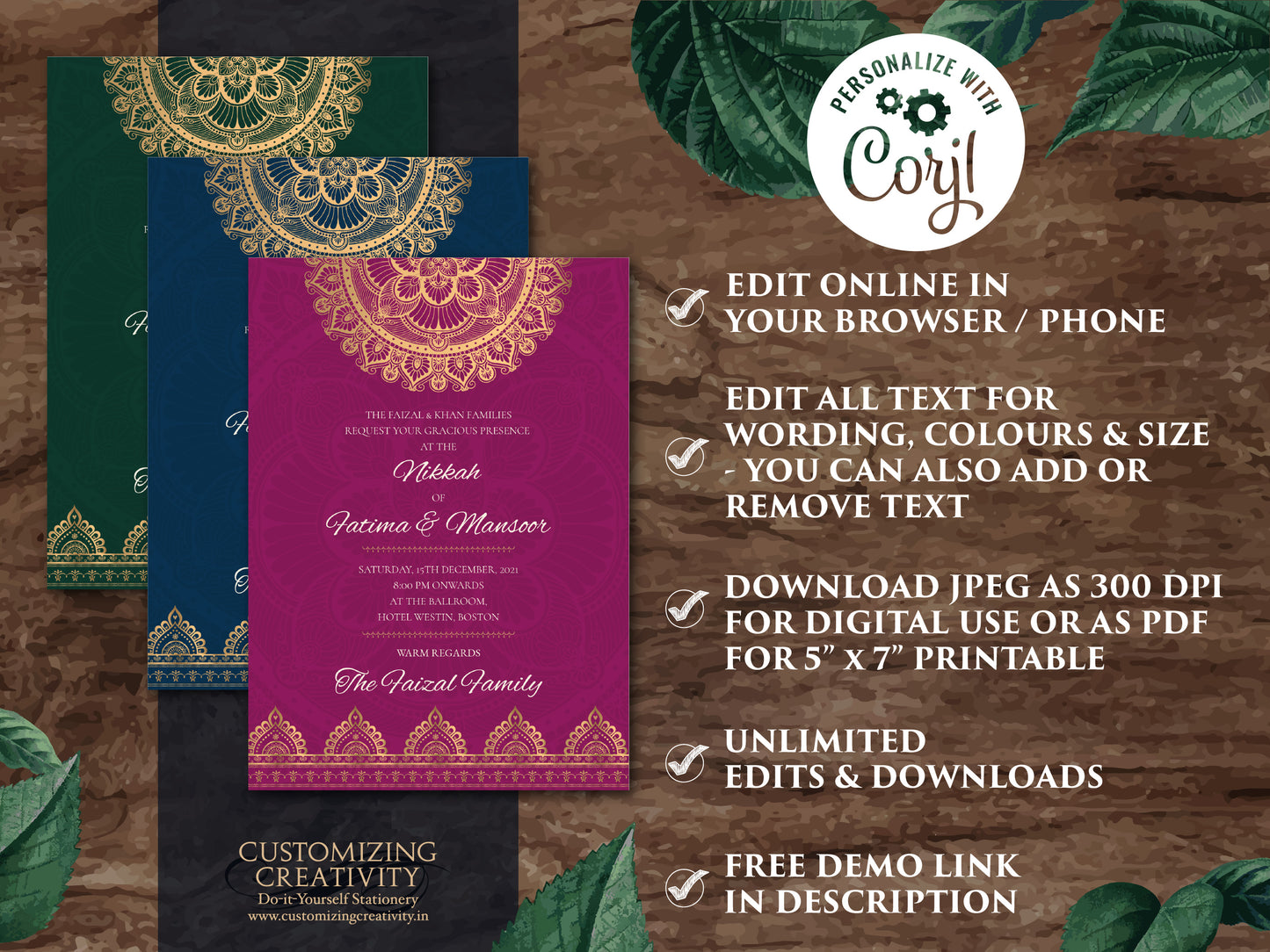 Mandala invitations Jewel tone as Arabic invites Emerald green, Muslim Nikkah invite as Nikah invitations Green, Muslim invite cards Emerald