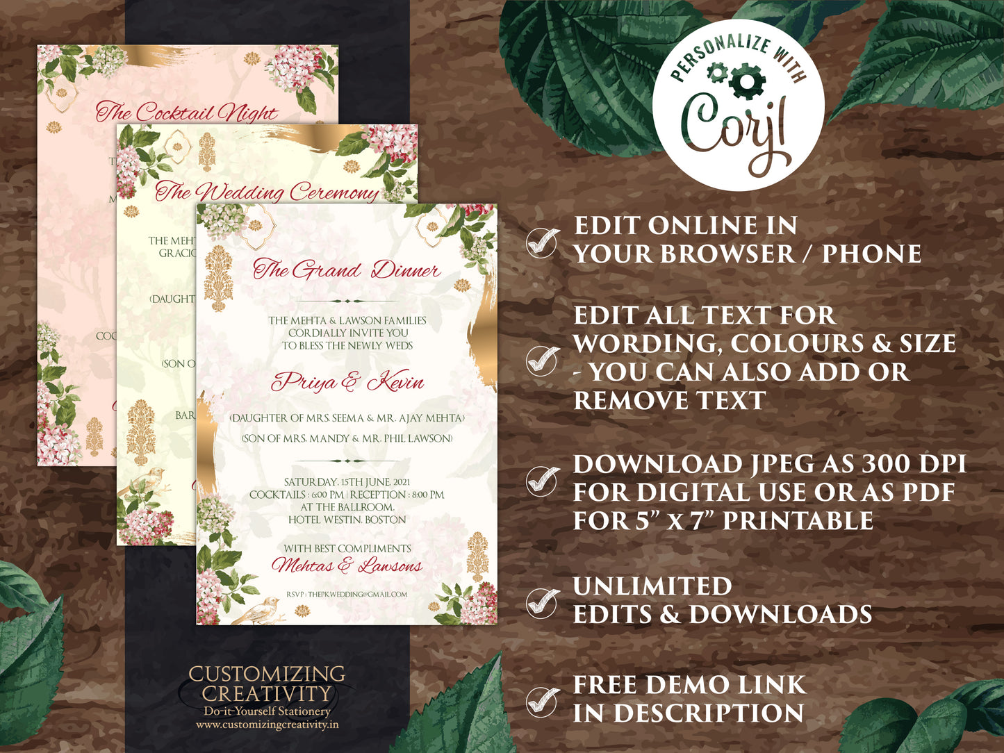 Wedding Invites Boho as Boho Flower Wedding card Garden, Boho Indian Invitations Pastel, Indian Wedding invites & Hindu Wedding card Florals