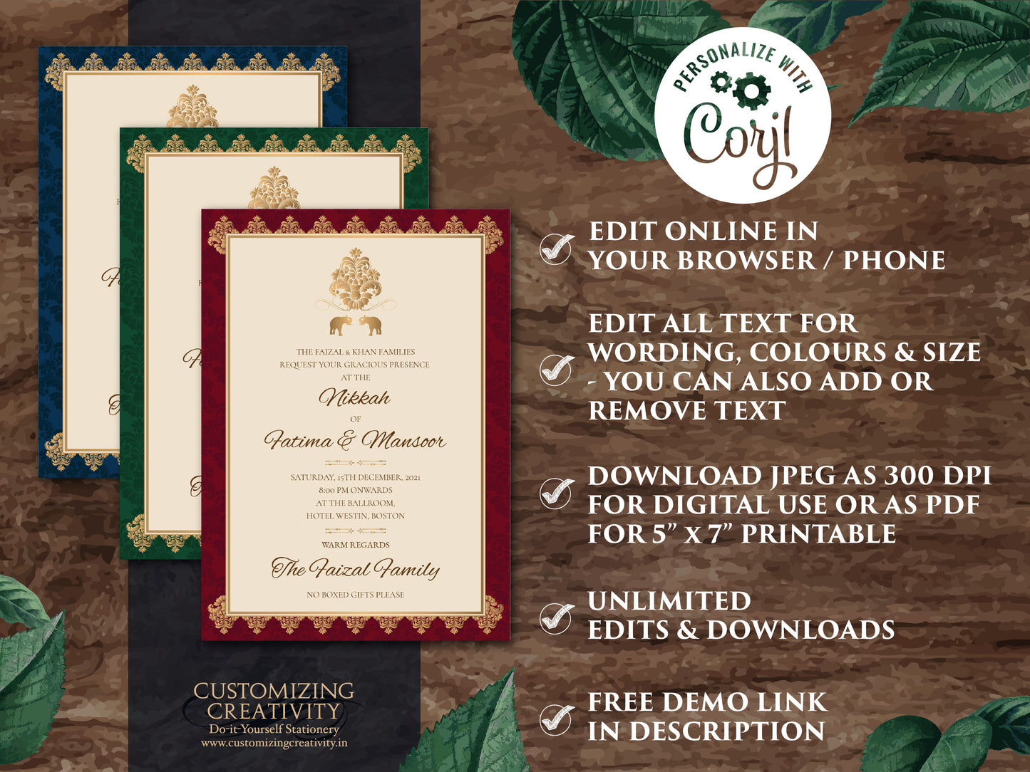 Muslim Wedding invitation as Arabic Wedding Card, Nikkah invite, Nikah invitation as Arabic invite, Moroccan invite as Muslim invitation
