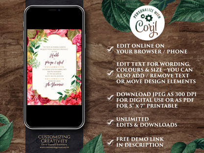 Digital Indian Wedding invites Floral, Indian invites & Indian Invitations Digital, Hindu Wedding invitations as Indian Wedding cards Hindu