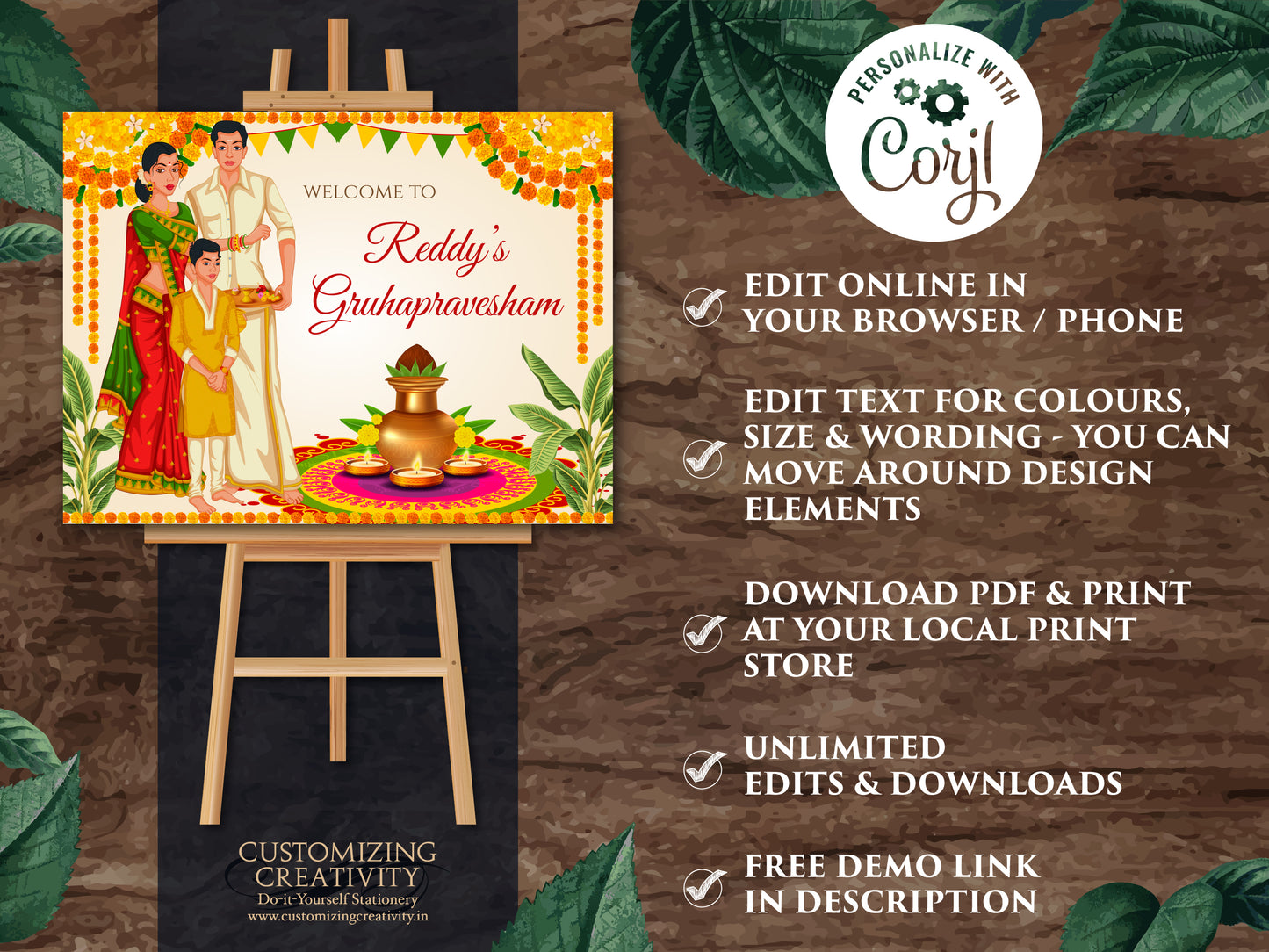 Gruhapravesam poster & Grihapravesh sign, Gruhapravesham sign Indian Housewarming welcome sign, Grah Shanti welcome sign Indian Pooja sign