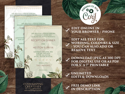 Garden Wedding Invites as Greenery Wedding card Garden, Botanical Invitations Pastel, Indian Wedding invites & Hindu Wedding cards Digital