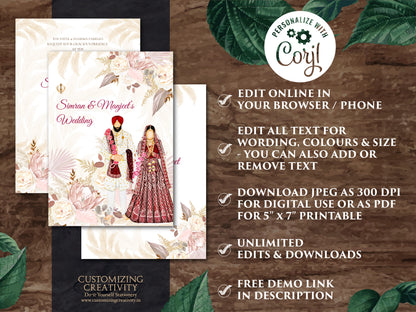 Punjabi wedding invite as Sikh wedding invite Indian, Anand Karaj invites & Sikh Wedding card, Punjabi Wedding card as Sikh invitations