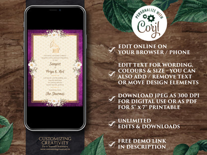 Indian invitation Digital wedding card & Indian Invite, Gujarati Wedding invites as Hindu Wedding card Gujrati, Gujarati kankotri invitation