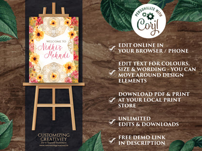 Mehendi decor sign as Mehendi signs, Mendhi Welcome signs, Mehndi Welcome signs & Mendhi decor sign, Mehndi Decor Signs as Mehndi poster