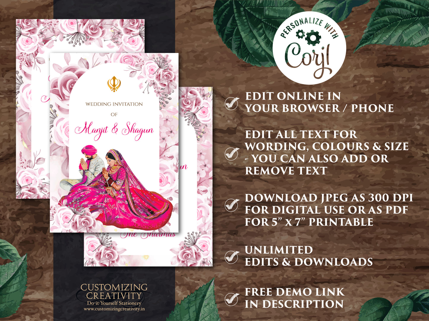 Anand Karaj invites & Sikh Wedding Invite, Punjabi Wedding invite as Sikh invitations, Punjabi wedding card as Sikh wedding card Indian