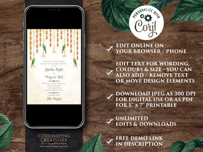 Marigold invitations Indian as Hindu Wedding card Gujrati, Gujarati Kankotri invites, Digital wedding card Hindu & Indian wedding invitation