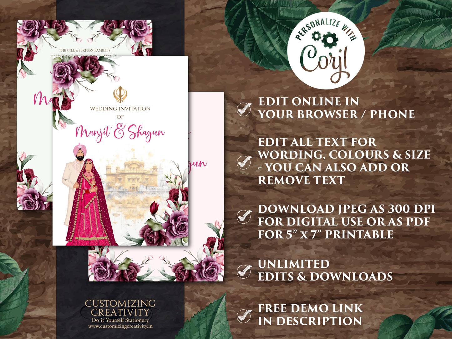 Punjabi wedding card Sikh wedding invitation, Punjabi Wedding invitation & Sikh Wedding card, Indian wedding cards as Anand Karaj invitation