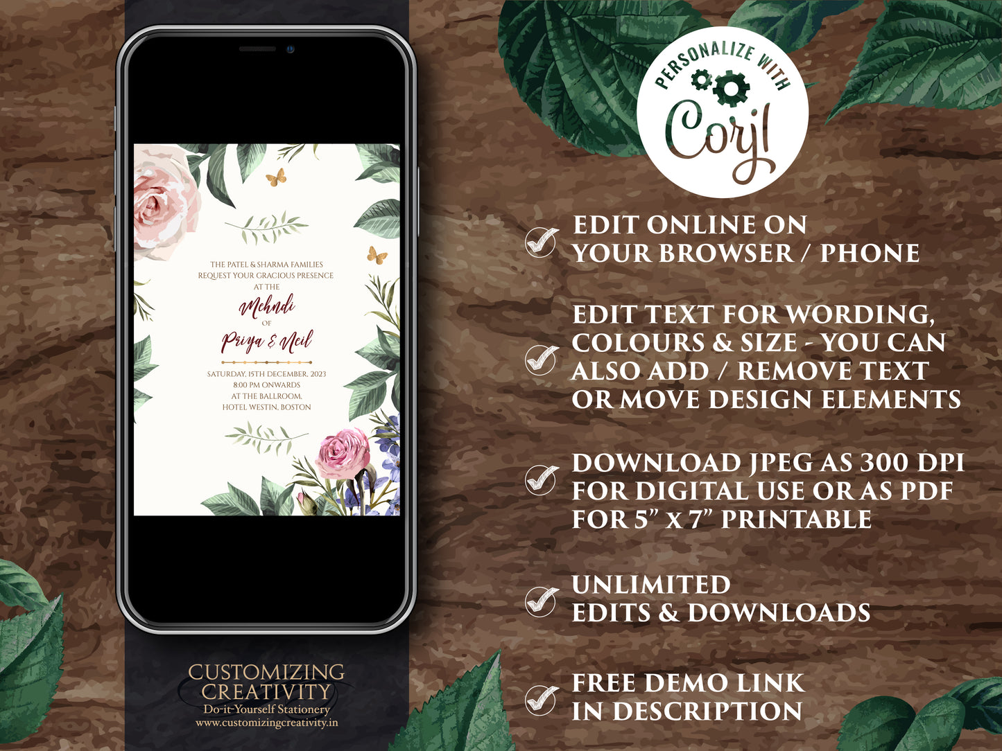 Indian Wedding invites Digital, Floral Indian invites & Indian Invitations Digital, Hindu Wedding invitations as Indian Wedding cards Hindu