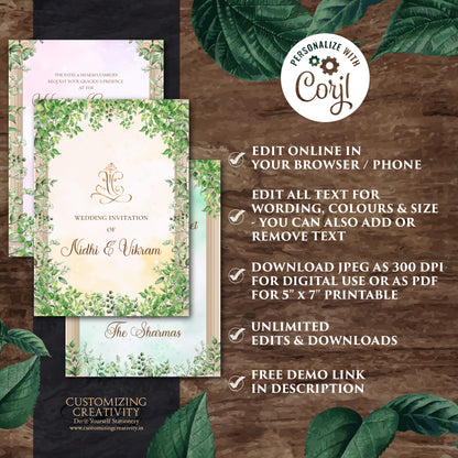 Indian wedding invitation Digital Shaadi invites, Indian wedding card as Indian Wedding invite, Hindu invitation as Hindu wedding invite