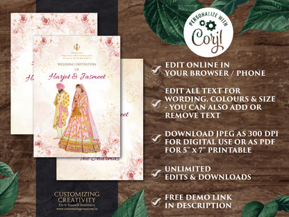 Sikh invitations as Sikh wedding card, Anand Karaj invitation & Sikh Wedding Invite Indian, Punjabi Wedding invite as Punjabi wedding card