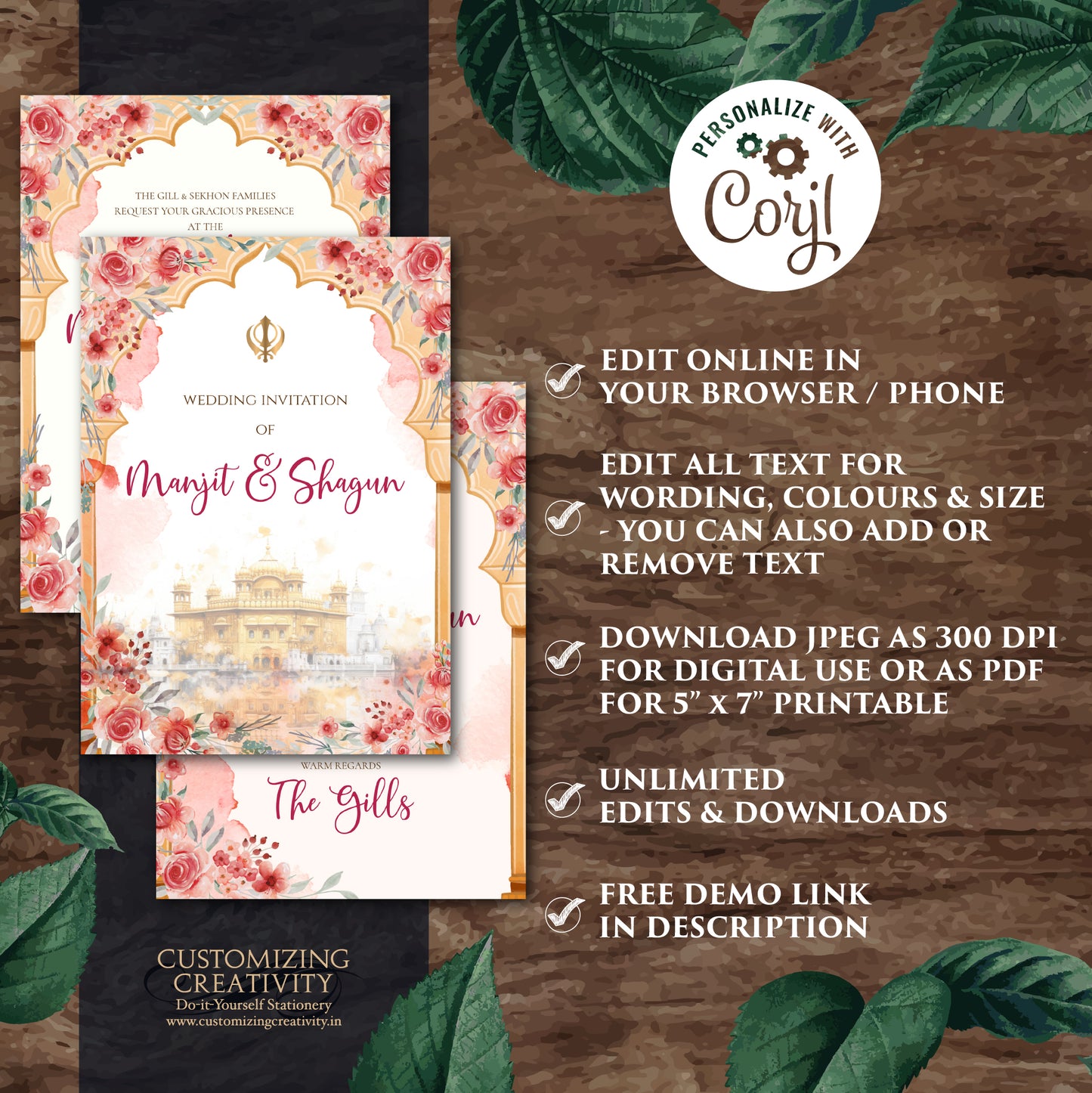 Digital Sikh Shaadi card Punjabi wedding invitation, Punjabi Wedding card & Sikh Wedding invitation, Indian wedding Anand Karaj invitation