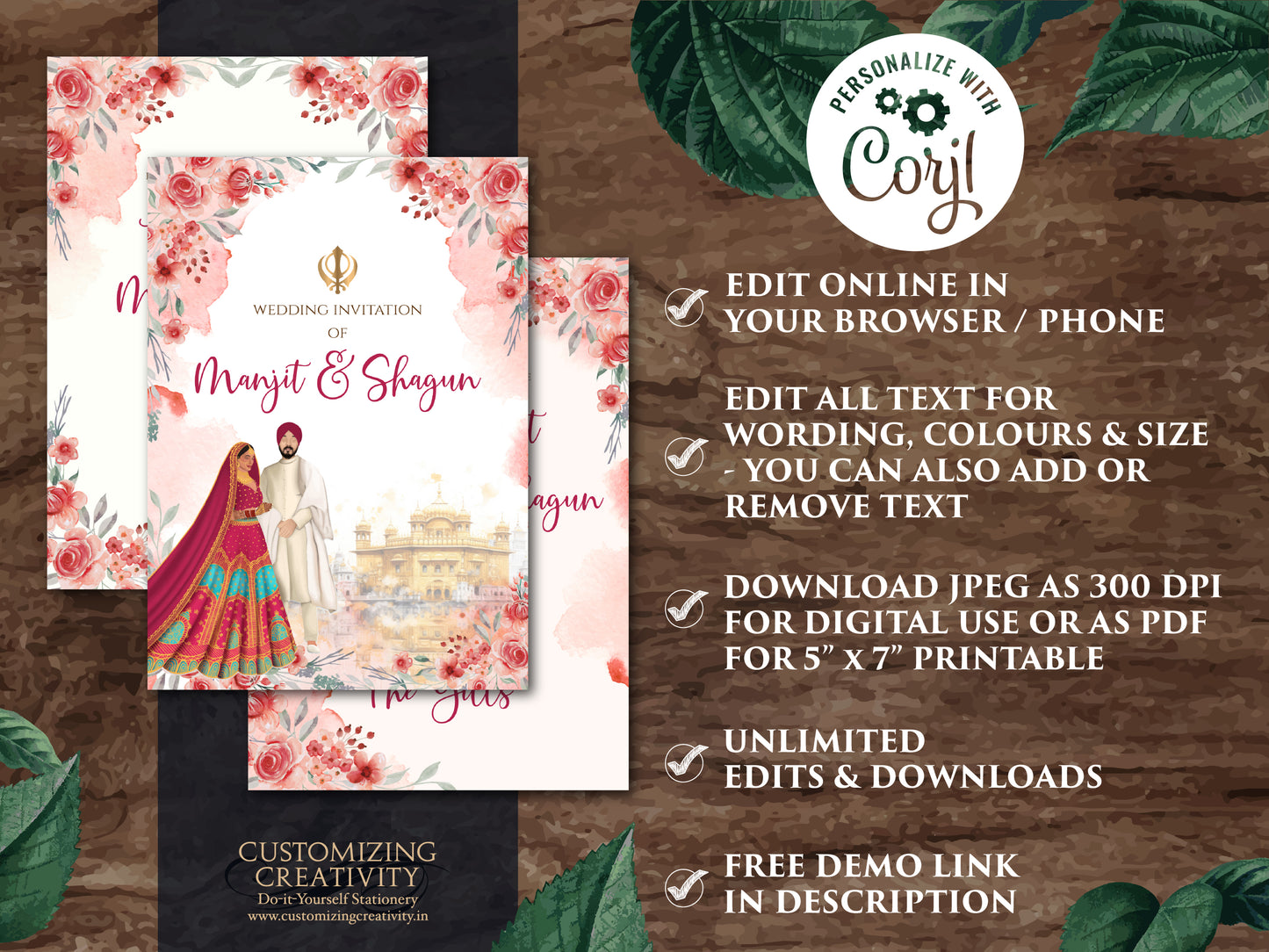 Punjabi wedding invitation Sikh wedding card, Sikh Wedding invitation & Punjabi Wedding card, Indian wedding invitation Sikh wedding invite