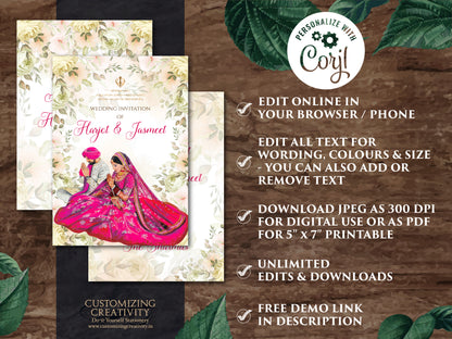 Anand Karaj invites as Sikh Invites, Punjabi invitations as Punjabi invites, Anand Karaj cards & Sikh invitations, Anand Karaj invitations