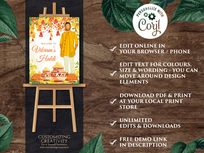 Boy Haldi posters & Groom Haldi signs, Welcome to Haldi Sign for boy as Haldi Welcome Signs Boy, Haldi decoration as Haldi decor signs Groom
