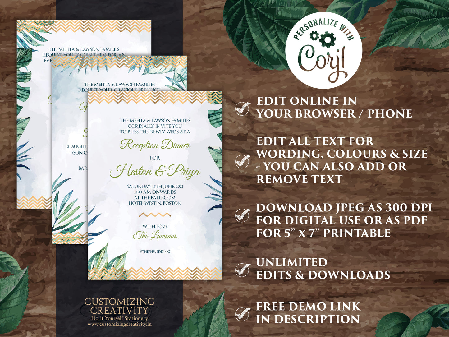 Tropical Wedding as Beach Wedding invitations, Spring Wedding cards, Summer Invite Destination Wedding & Indian Wedding invites Hindu cards