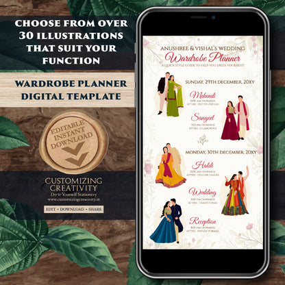 Hindu Wedding Wardrobe Planner Indian Wedding Program, Hindu Wedding Program & Indian wedding itinerary as Digital Indian wedding Timeline