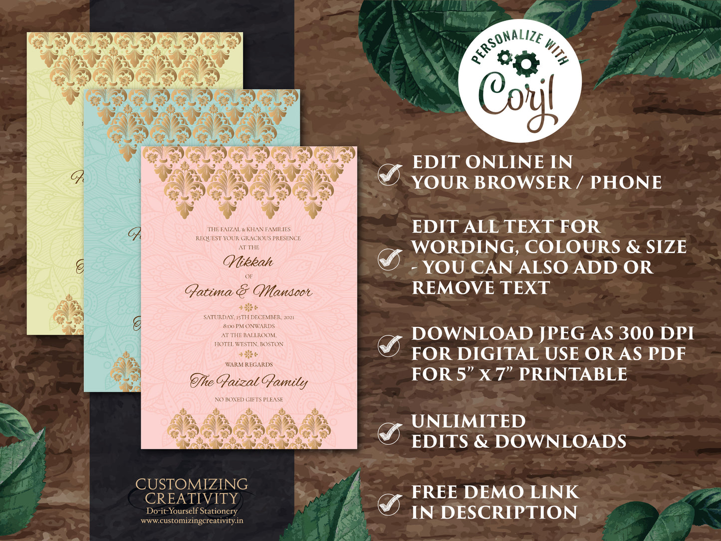 Muslim invitation as Royal Wedding Card, Shaadi invitations Mehndi as Desi Wedding card Gold, Digital Nikah invitation Muslim Wedding cards