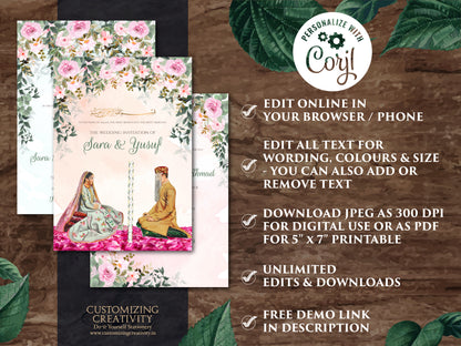 Nikkah Invitations Digital Muslim wedding cards, Muslim wedding Invitation & Nikah invitation, Muslim Shaadi cards as Digital Nikkah invites