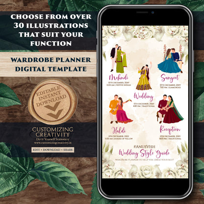 Hindu Wedding Program Indian wedding itinerary & Digital Indian Wedding Wardrobe Planner Indian Program as Digital Indian wedding Timeline
